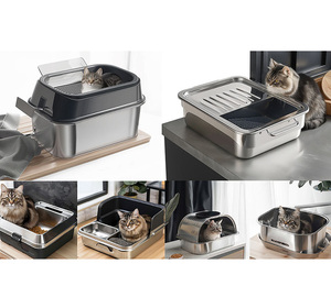 猫のトイレ大きなトップカバーキティリターボックスふた付きディープトレイアンチスプラッシュイージークリーンステンレス鋼猫のトイレボックスを囲む