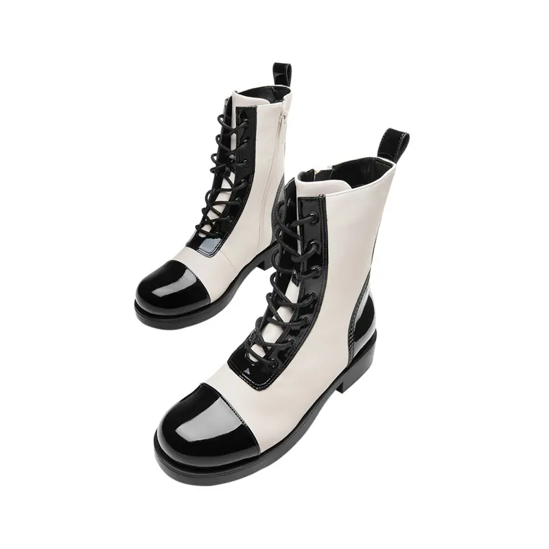 CHOOZII Fabricante Personalizado Senhoras Mulheres Patent Leather Lace Up Moda High Top Boots