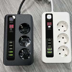 2m Bkl-04系列扩展插座，带过载保护3000w 3路USB法国型，带带定时功能的USB - Product Image 2
