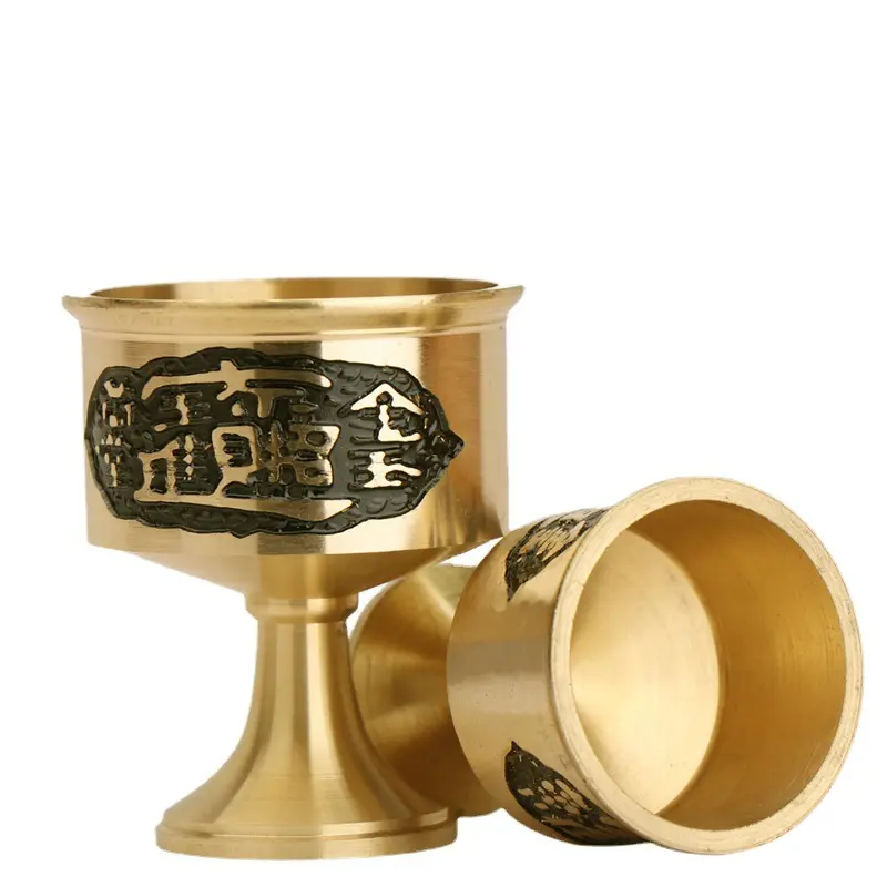 Taza de agua bendita de cobre para Buda, Sala completa de jade dorado para Dios de la riqueza, taza de fabricantes de vidrio Guan Gong