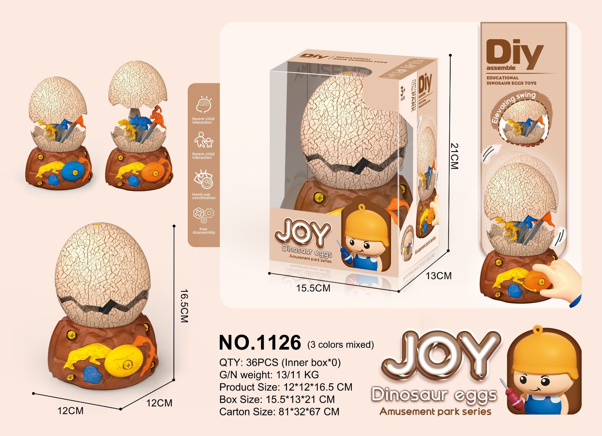 Assembled dinosaur eggs LMS-1126, 36PCS/CTN