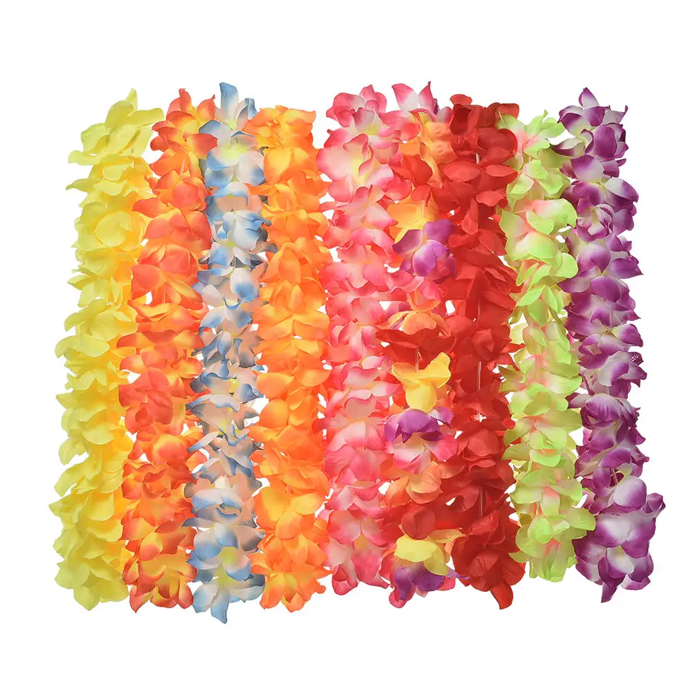 Guirnalda de Leis de flores hawaianas, decoración Hawaiana de plástico barata