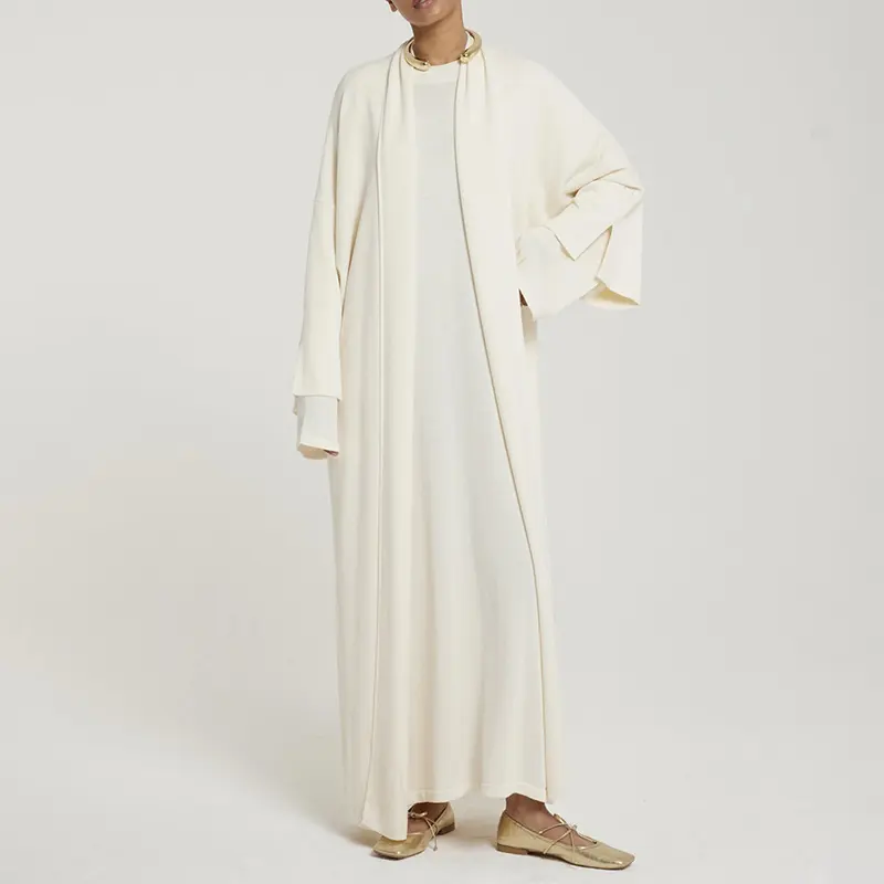 Aschulman özel Premium kış düz Maxi örme açık Abaya kadınlar müslüman elbise seti kış