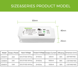Programación NFC ajustable de potencia de 25W 37W 55W 0-10V 1% Controlador LED de atenuación profunda