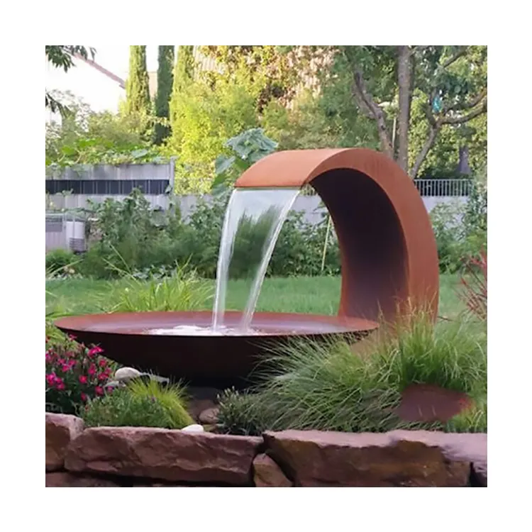 Fontaine d'eau en acier Corten de jardin décoratif personnalisé 110cm paysage aquatique en acier Corten