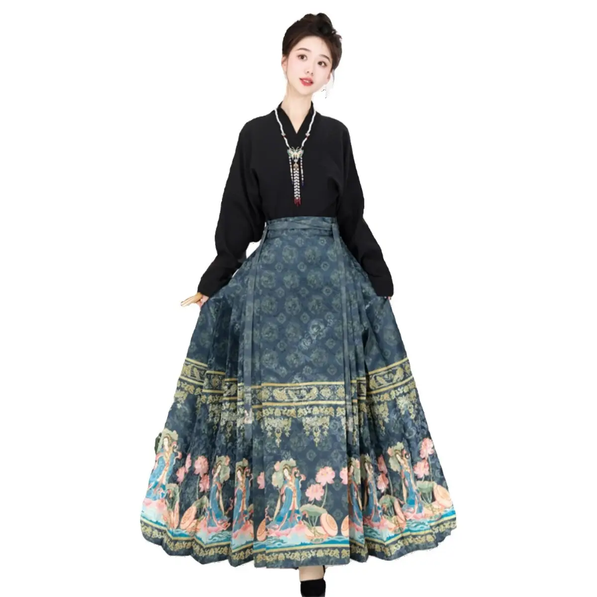 Chino diario primavera otoño estilos adelgazamiento Hanfu nuevas mujeres adultos Original Lotus inmortal Ming estilo caballo cara falda conjunto