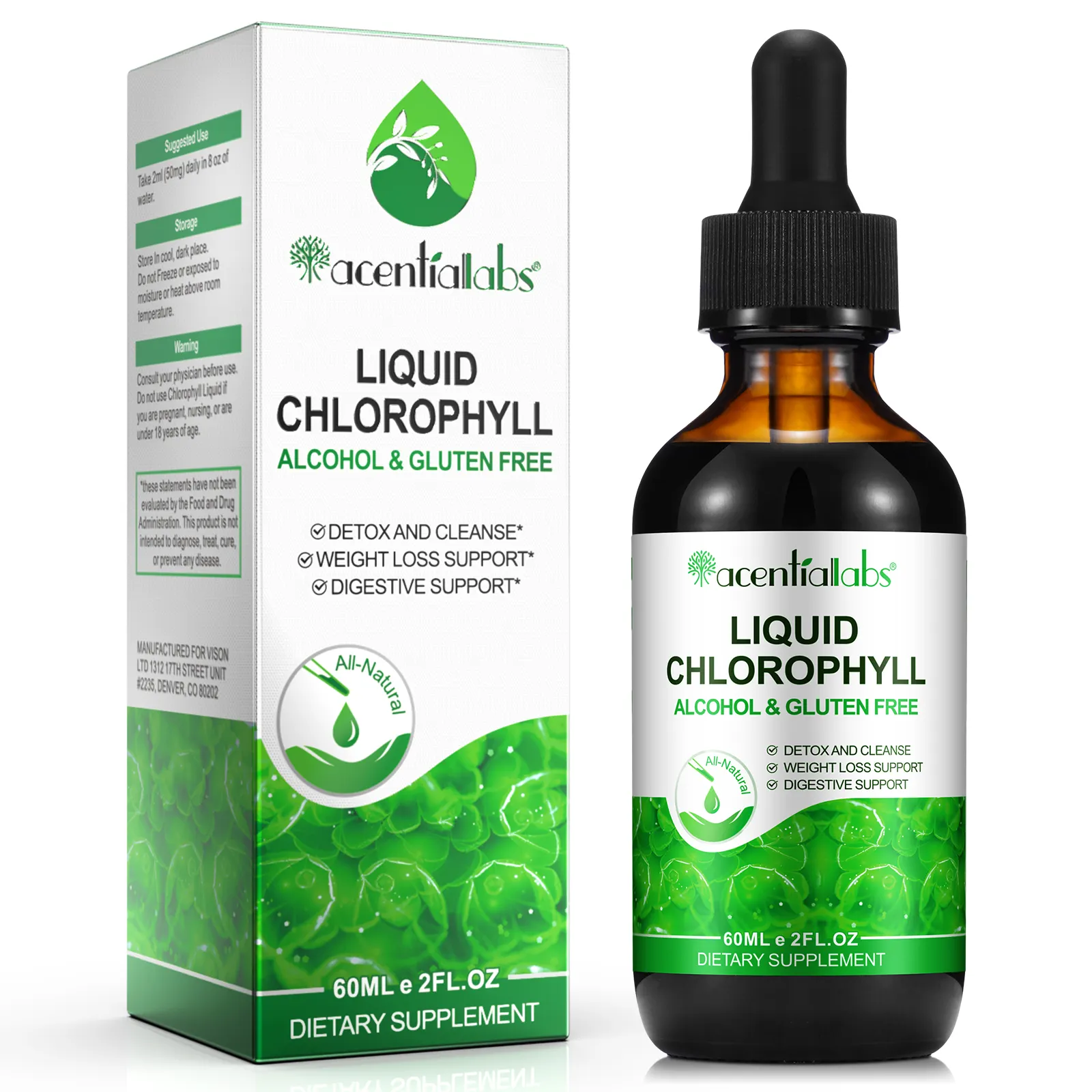 Atacado 60 ml Original Natural Orgânico Vegan Splina Menta Clorofila Líquida Gotas para Detox Cleanse Body