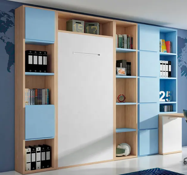 NOVA Space Saver Queen Folding Wall Unit Cama Armário Madeira Maciça Tamanho Completo Horizontal Murphy Armário Camas Com Estante