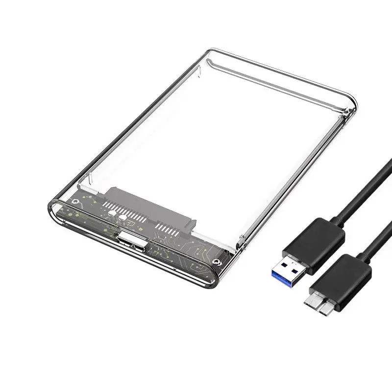 Adaptateur de disque dur 2.5 pouces HDD Case USB3.0 Boîtier de disque dur transparent en plastique de haute qualité