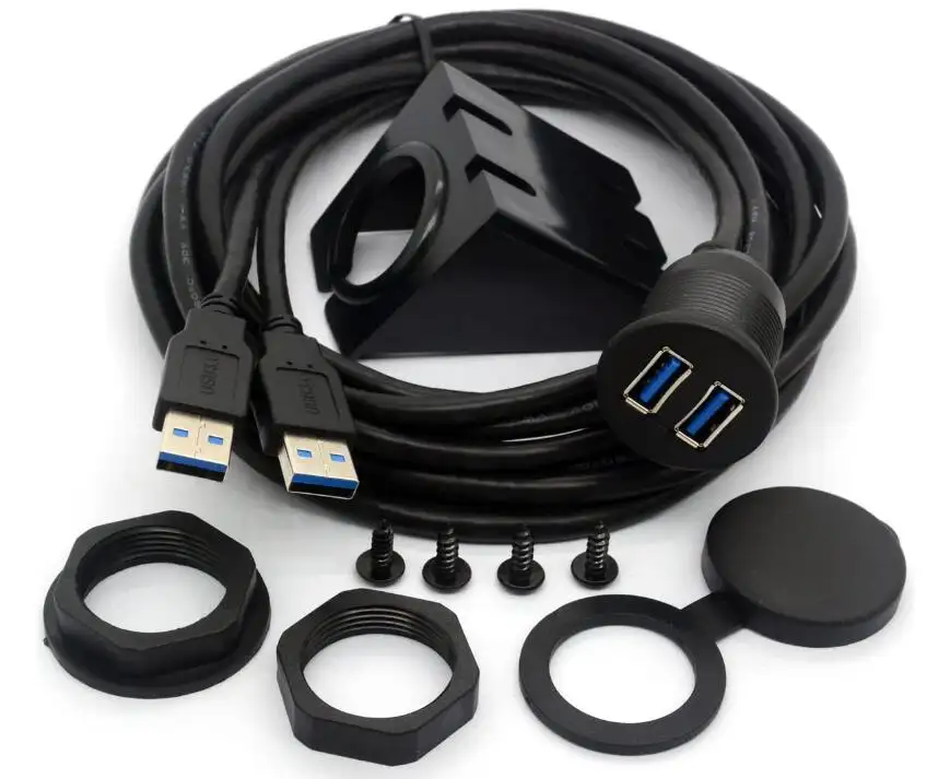 USB 3.0 플러시 마운트 케이블, 자동차 트럭 보트 오토바이 Das에 대한 여성 확장 코드 남성 듀얼 USB 플러시 대시 패널 마운트 케이블