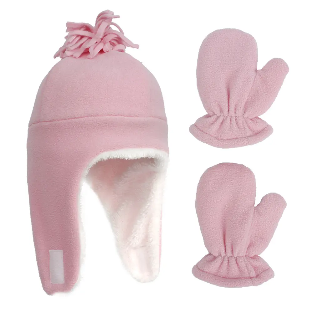 Set di cappelli e guanti per bambini per bambini berretto invernale con paraorecchie in maglia berretto caldo in pile con guanto 1-6T ragazze ragazzi