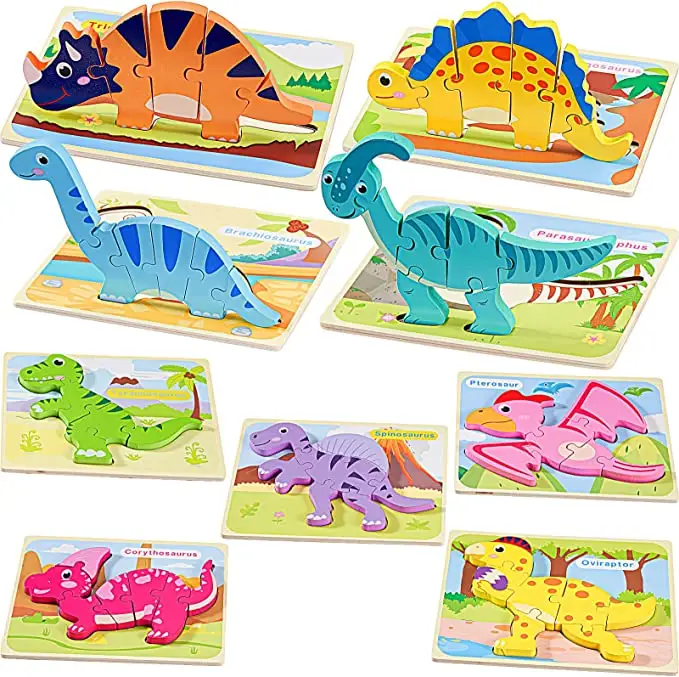 Hot Sale 3D Holz Dinosaurier Puzzles für Kinder Pädagogische Dinosaurier Lernspiel zeug für Kleinkinder Vorschule
