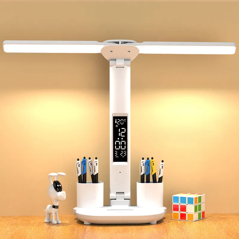 Multifunktionales kleines tragbares faltbares USB-Wiederaufladbares Thermometer Smart-Schreibtischuhr mit LED-Tischlicht für Heim und Büro