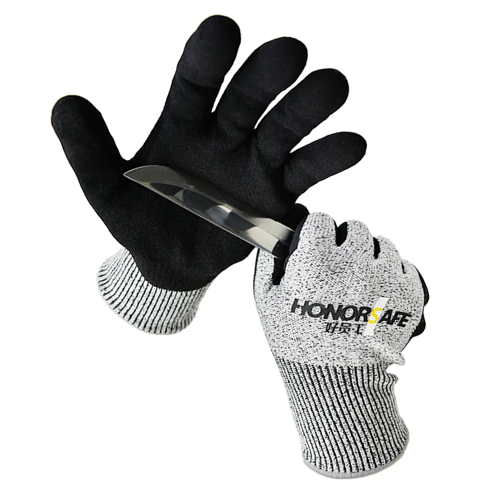 Heavy Duty Anti Slip Cut Proof HPPE PU Coated Knitted Hand Protective Custom Logo Printing Safety Work Gloves for Men and Women