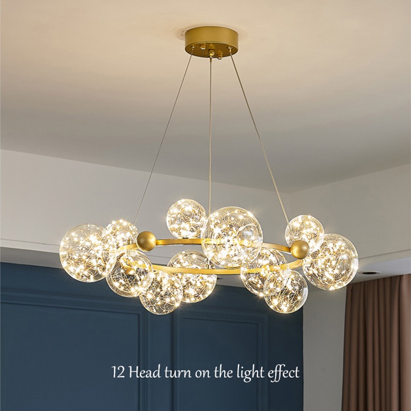 Modern romantic living room dining room decoration golden glass ball star LED chandelier