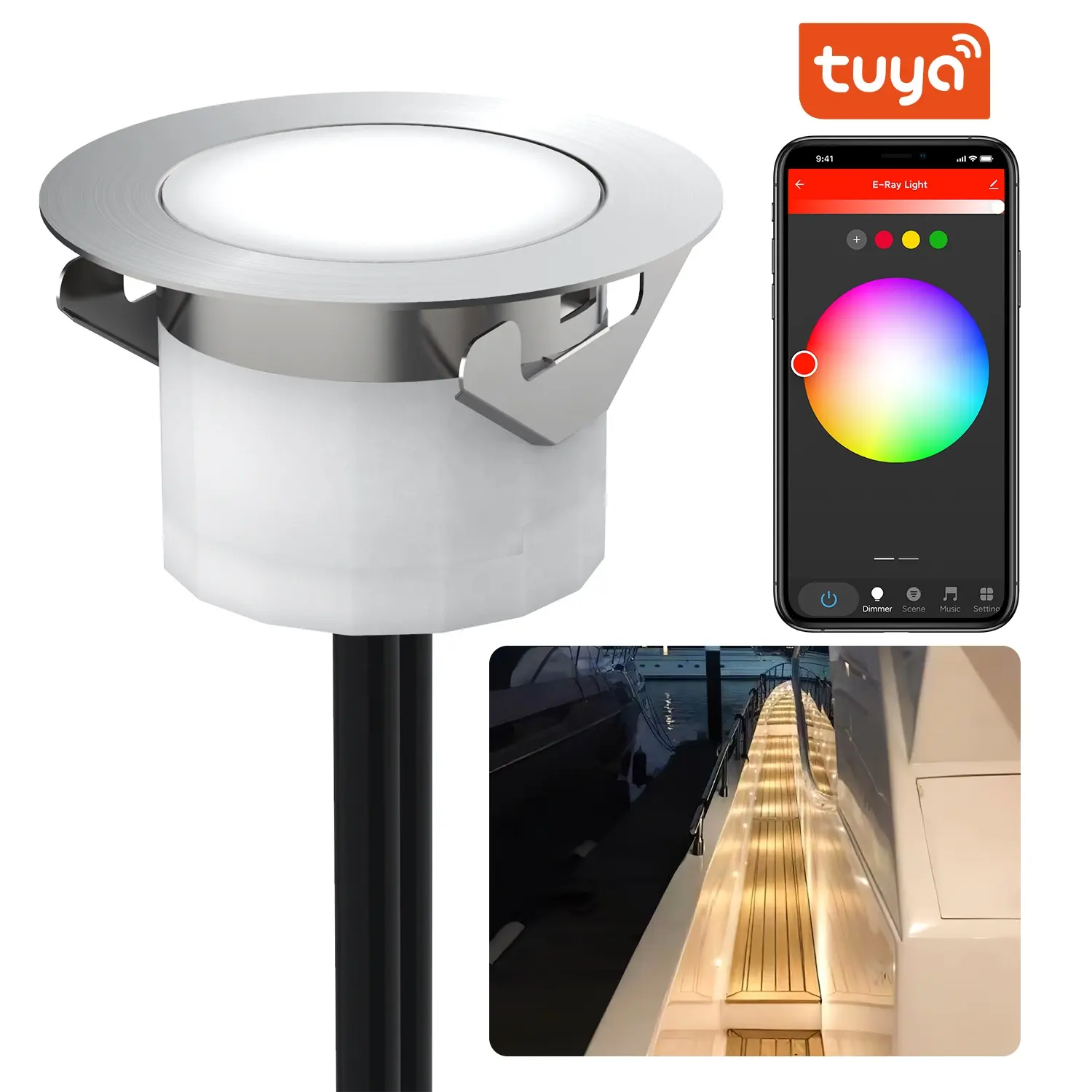 1W 12 Volt 45mm Tuya App Control RGB Outdoor IP67 Buried Lamp Stair Ground Led Deck Light For Pathway Garden Lawn Pathway