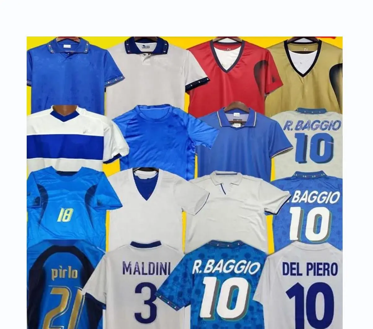 Italys jersey sepak bola Retro, baju sepak bola Maldini Baggio Donadoni schilaci toti Del Piero Italia HOME Pirlo Inzaghi buffon