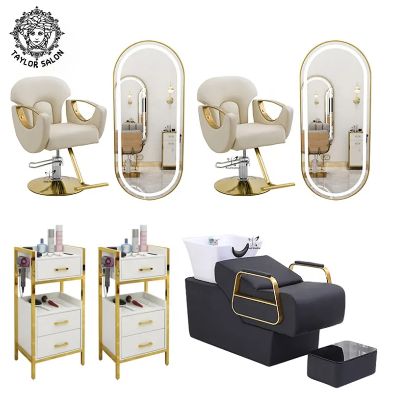 Silla de salón de belleza duradera para mujer, equipo y muebles de salón, paquete de estaciones de estilismo de champú, sillas de peluquería para peluquero