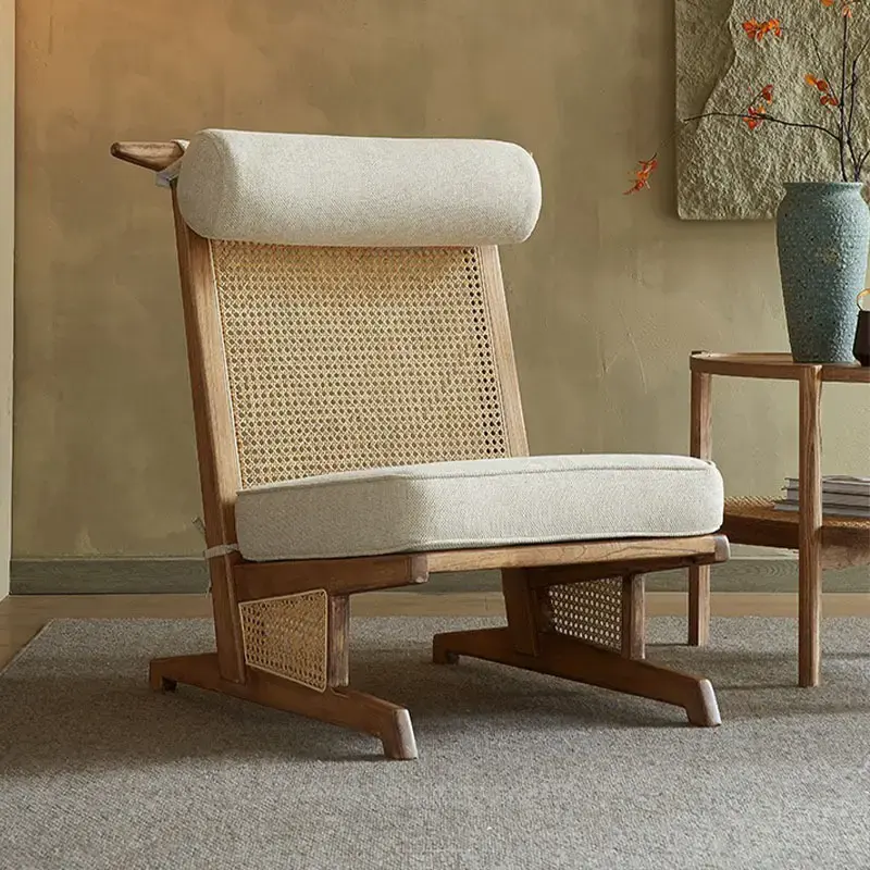 Atunus phong cách retro ghế bành nhà khách sạn phòng khách đồ nội thất rắn gỗ mây vải giải trí Ghế phòng chờ