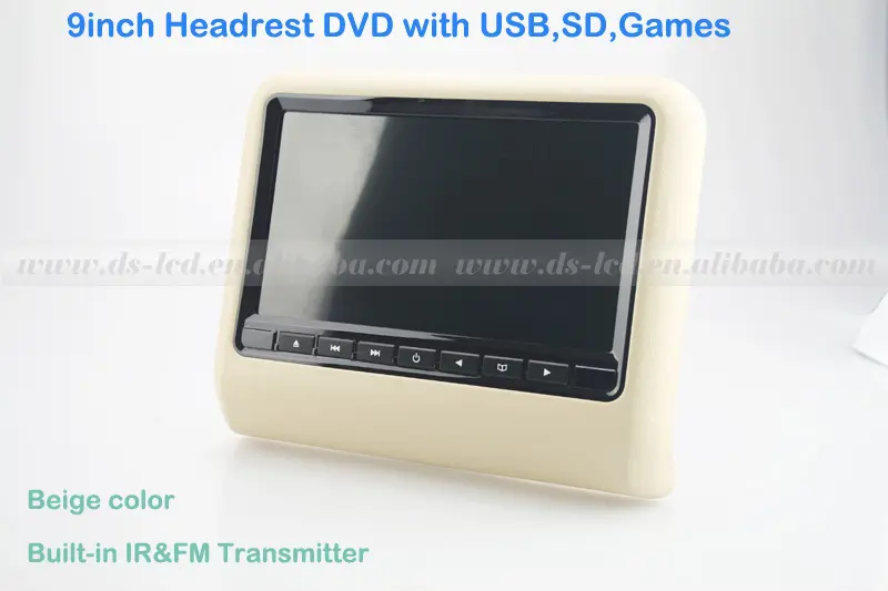 Universal 9inch screen with USB/SD Digital Wireless games automotive headrest dvd car headrest tv