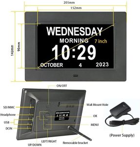 Hot Selling 7-Zoll-weißer digitaler Wecker mit Kalender pillen erinnerung 5 Alarme Extra große Schrift Smart Table Clock Ready Ship - Product Image 6