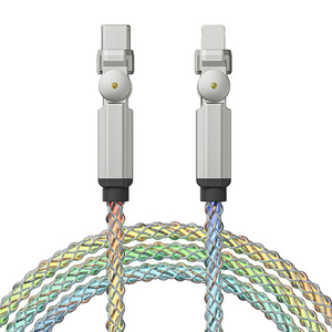 60W RGB Cáp chơi game cho IOS thiết bị 180 ° xoay Type-C/L Cyber LED thở nhẹ sạc nhanh bền nylon bện xe - Product Image 1