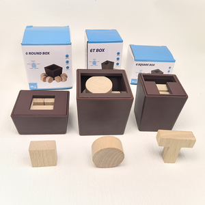 New Preschool Kids Wooden 3D Portable Puzzle <strong>Box</strong> 3 Designs T <strong>Round</strong> Square Shape Matching Puzzle Space Imagination Training <strong>Toy</strong> - Product Image 1