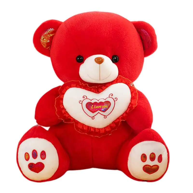 Peluches suaves con logotipo personalizado al por mayor, animales de peluche, regalo del Día de San Valentín, oso de peluche con corazón de amor