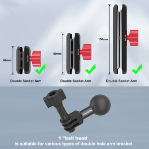 Insta360 için 1 "topuz montaj kaidesi adaptörü/GoPro Hero spor kamera RAM topu kafa bağlar ile uyumlu B boyutu çift soket kol - Product Image 2