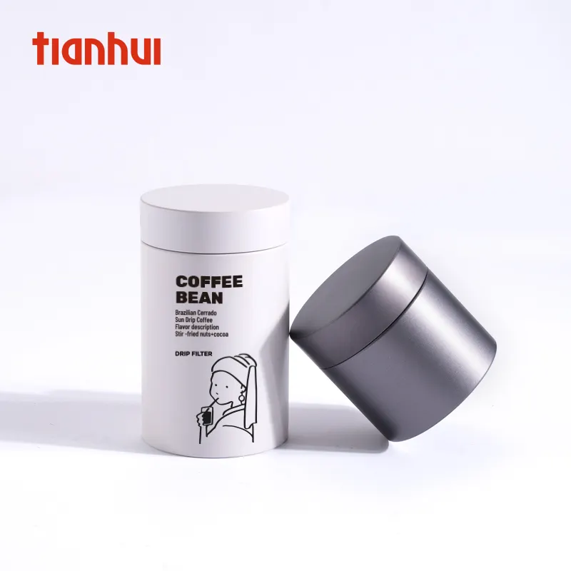 Tianhui Vazio Food Grade Personalizado Pequeno Redondo Branco Metal Armazenamento Canister Chá Açúcar Café Lata Com Tampa