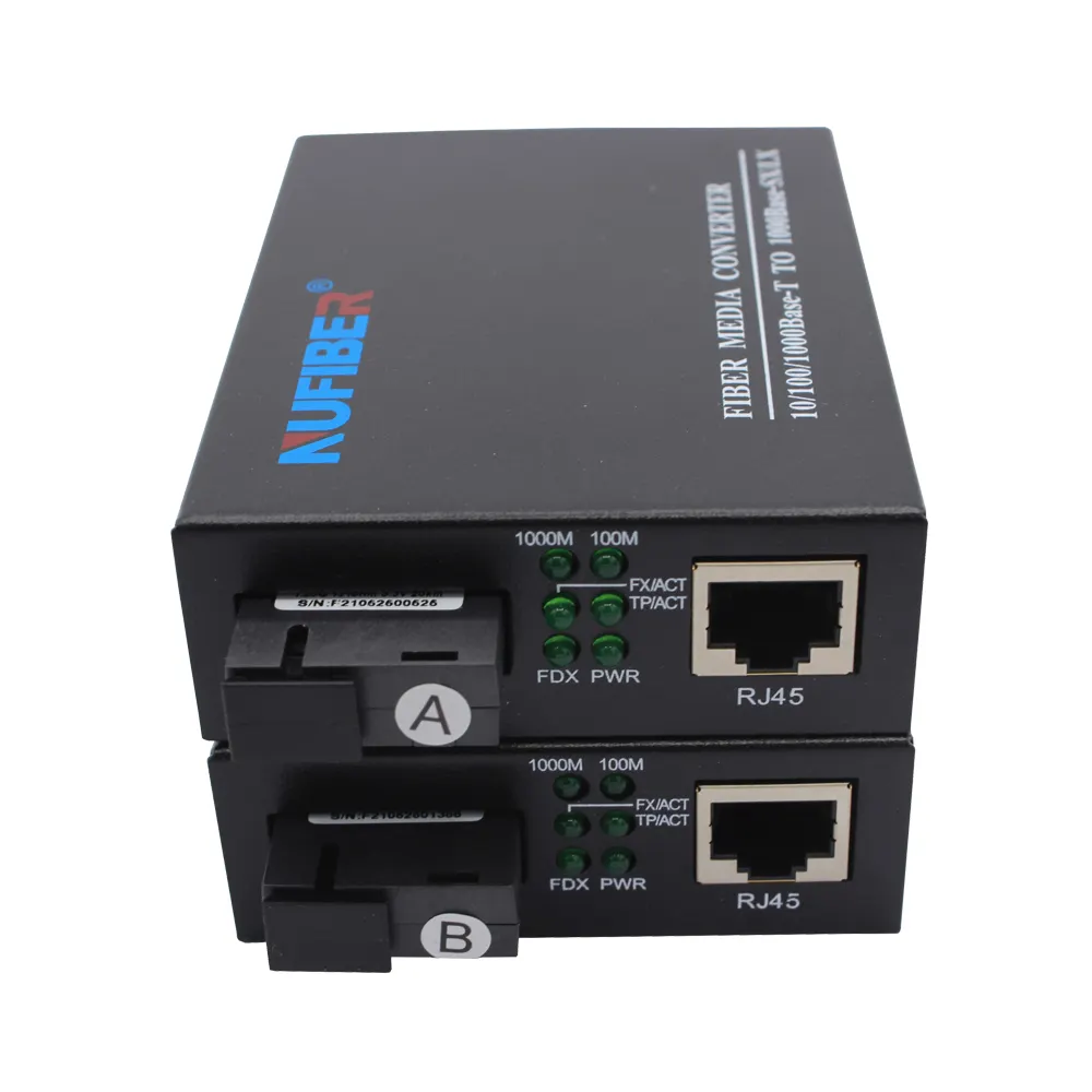 10/100/1000Base-T RJ45 to 1000Base Fx Fiber Optic Products Simplex SM 1310/1550nm SC Gigabit Media Converter