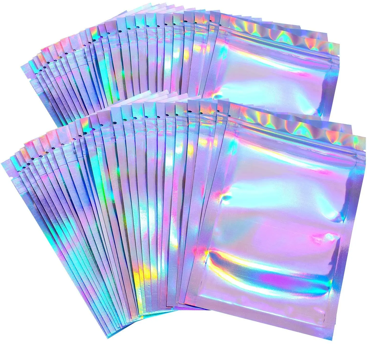 Um lado transparente holográfico ziplock embalagem fechadura pequena zíper mylar holograma sacos