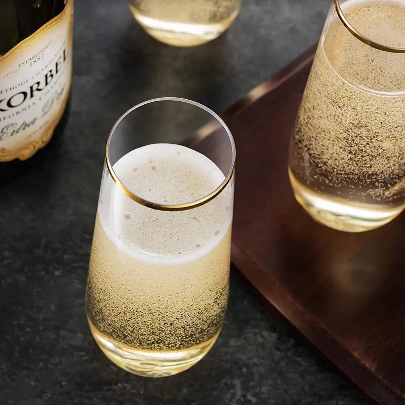 Flûtes à Champagne transparentes, verre à vin en plastique sans tiges, avec bord en or Rose/jante en or résistant aux chocs