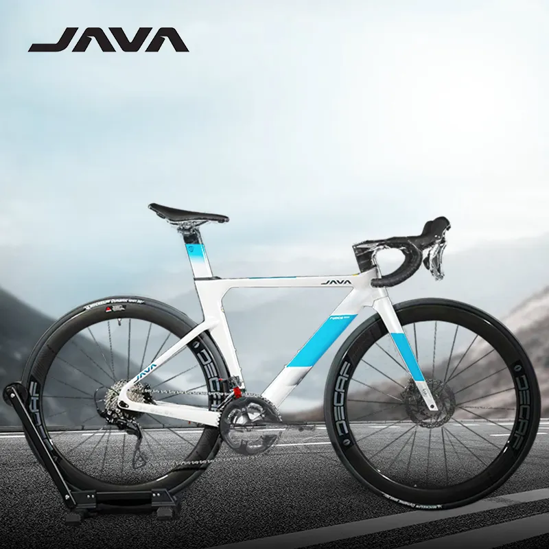 Bicicleta de carreras de fibra de carbono de 24 velocidades para adultos, manillar integrado con freno de disco hidráulico