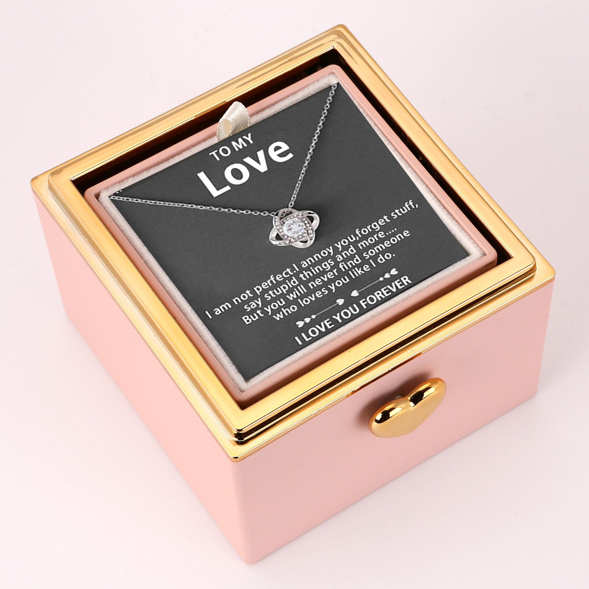 Necklace (Silver) + Card Pink Box