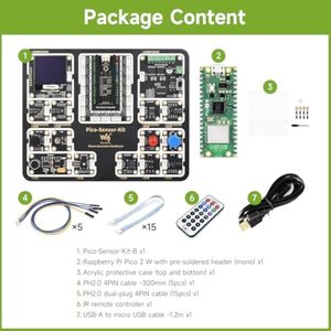 Aismartlink <strong>Raspberry</strong> <strong>Pi</strong> Pico 2 W <strong>Sensor</strong> Kit, Compatible with <strong>Raspberry</strong> <strong>Pi</strong> Pico 2 W Microcontroller Board