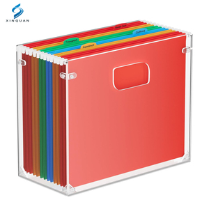 Caixa organizadora de documentos acrílicos transparente com alças embutidas, armazenamento de pastas de arquivos penduradas para home office