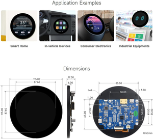 Aismartlink WAVES HARE 3,4-Zoll-Rund-Touch-Display, 800*800 Auflösung, IPS, 10-Punkt-Touch Kompatibel mit Raspberry Pi 5