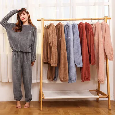 Cheap Price Women Pajama Sets Winter Warm Flannel Pajama Sets Fashion Solid Soft And Comfortable Pajama Sets