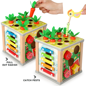 Ahşap aktivite küp 6 In 1 çok fonksiyonlu Pull Up havuç saat biliş oyunları boncuk labirent oyuncaklar - Product Image 6