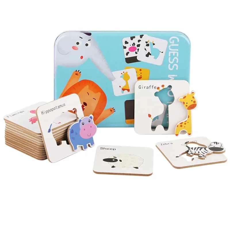 Baby Montessori Toys Kids Puzzle cognitivo carte per bambini gioco di abbinamento Cartoon Vehicle Animals English Learning Flash Cards