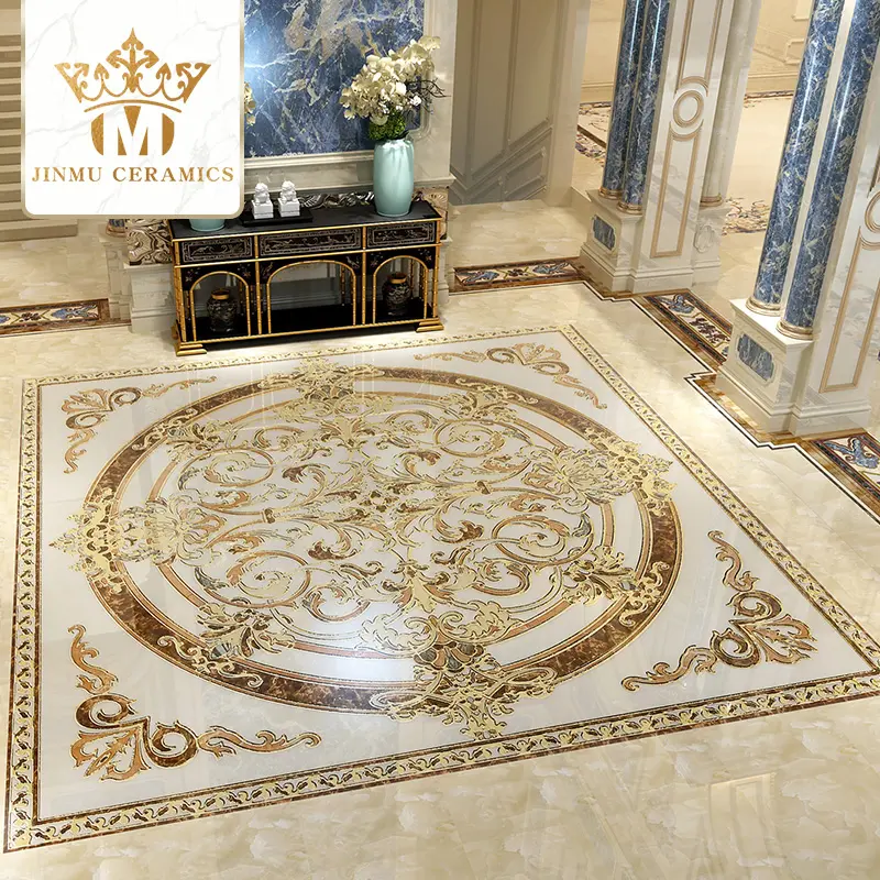 Luxus vergoldete Teppich fliesen für Villa Hotel goldenen Kreis für Halle ingang und Wohnzimmer Puzzle Bodenfliesen polierten Kristall