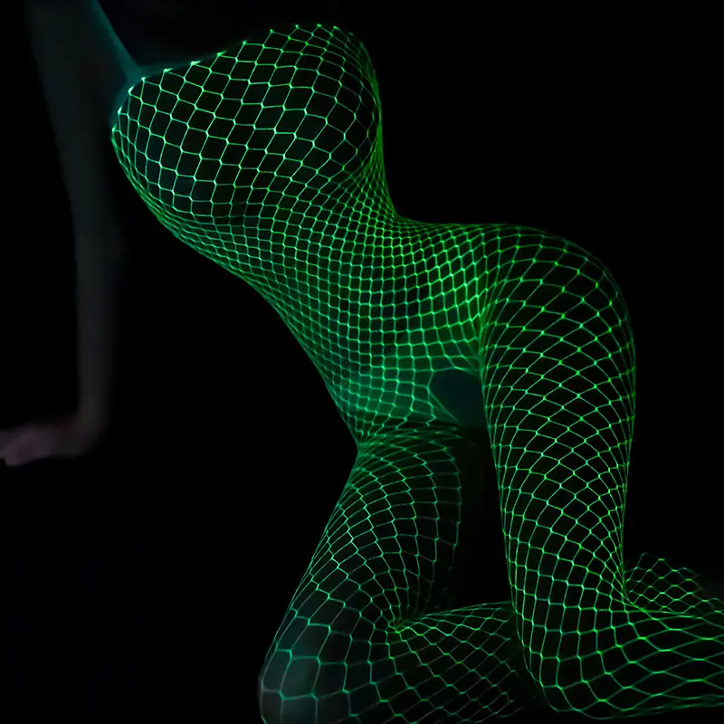 Glow in the dark calze a rete Lingerie bodystocking Luminous Glowing Fishnet Underwear Bodystockings For Women