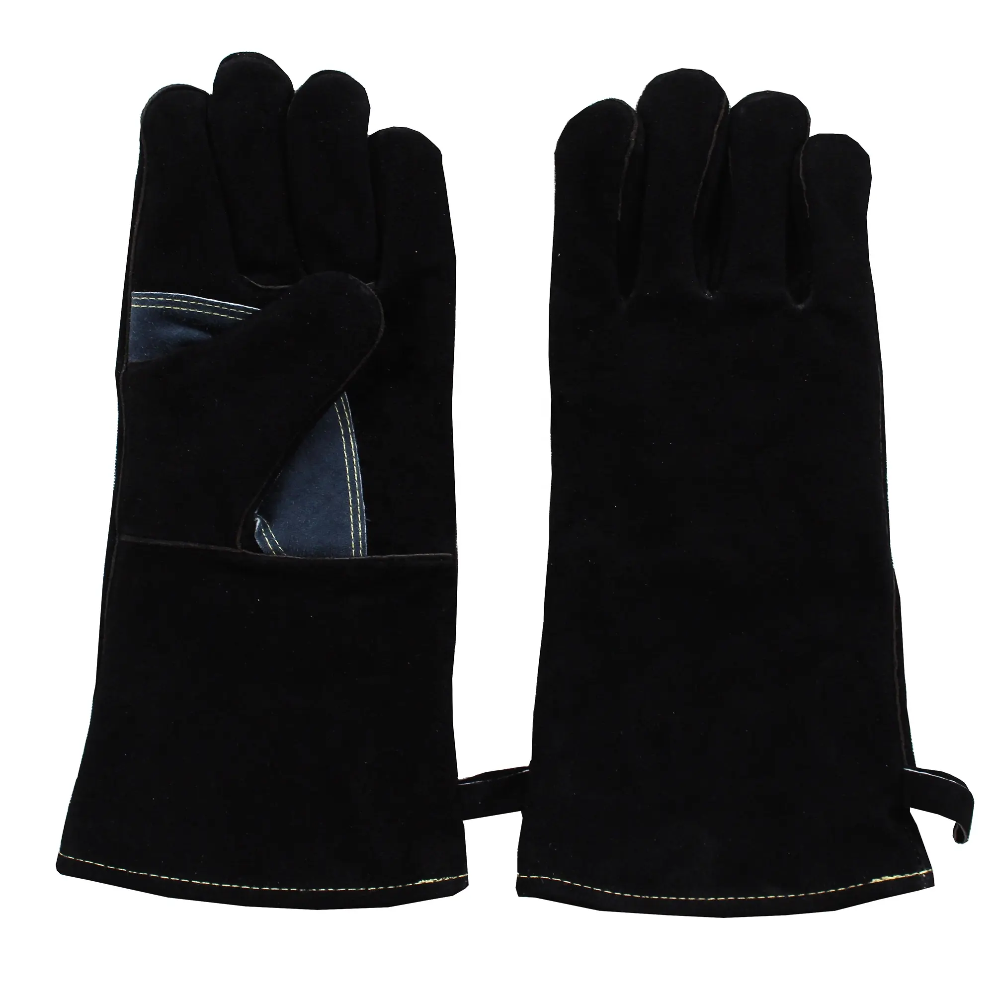 Black Welding Gloves Heat/Fire Resistant Leather For Stick,Mig,Forge,BBQ,Grill,Fireplace,Wood Stove Heavy Duty Work Gloves