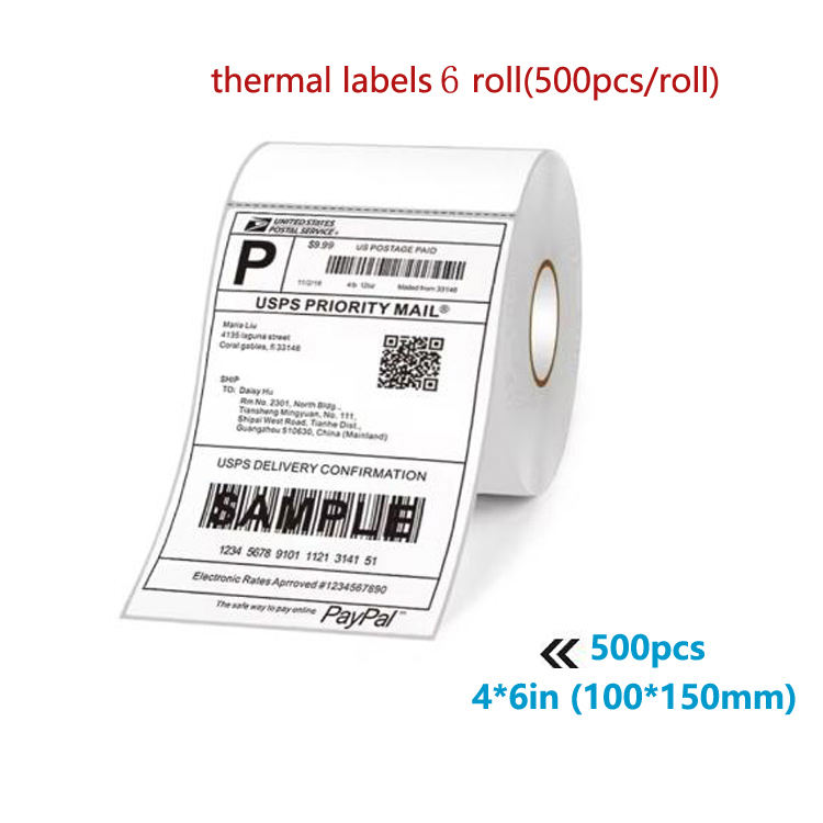 Blanc - 6 rouleaux de papier thermique pour étiquettes (100*150*500 étiquettes/rouleau)