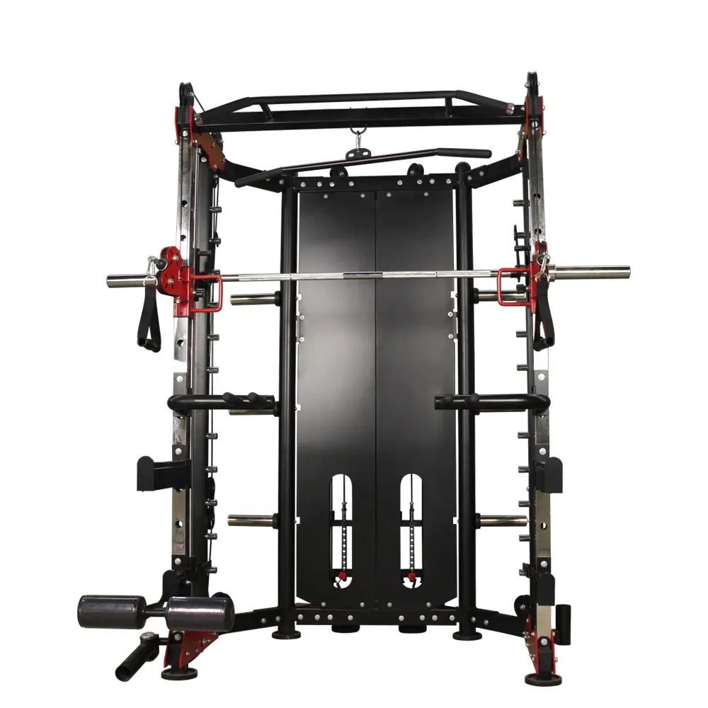 4 in 1 Smith Machine Rack Mutli Function Station Strength Training Weightlifting Bearings Barbell All In One Gym Cable Machine