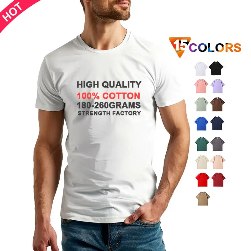 Camiseta personalizada de algodón de alta calidad para hombre, Camiseta extragrande de peso pesado en blanco, Camisetas estampadas para hombre