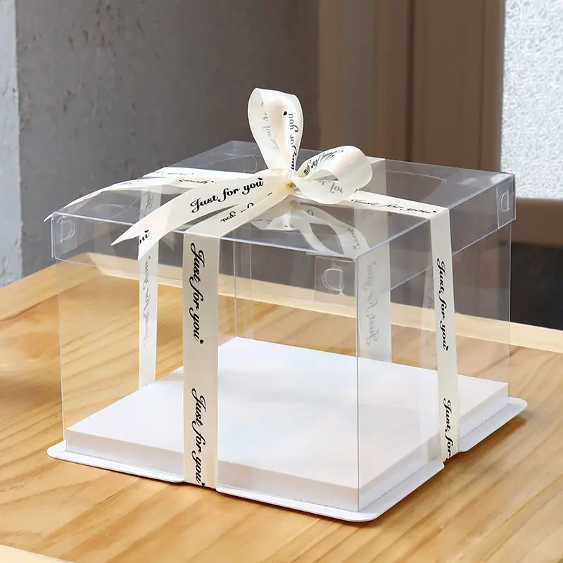 अनुकूलित लोगो लंबा केक बॉक्स प्लास्टिक पारदर्शी केक बॉक्स