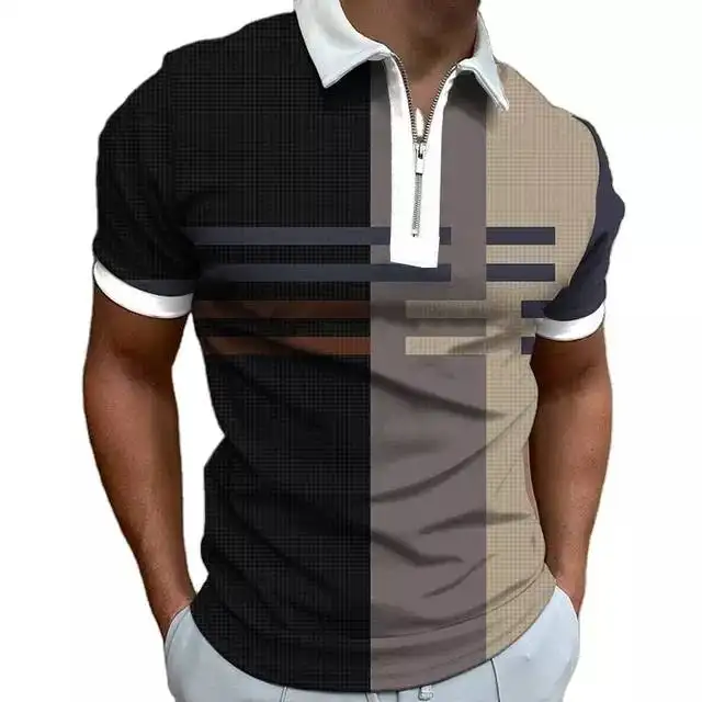 Holesale-Camiseta informal de S-3XL "en", Polo de manga corta con estampado de 3 pulgadas, polo con media cremallera