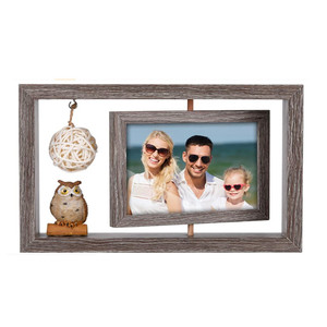 Baykuş dönen resim çerçevesi, 4 "x 6" rustik dönen DIY yüzer fotoğraf çerçeveleri, çift taraflı ekran dönebilir yüksek çözünürlüklü - Product Image 1